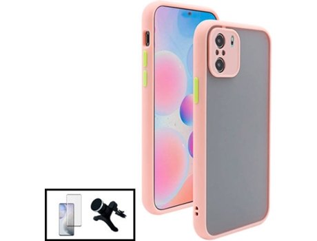 Kit Funda Anti-Choque Cámara Protection, Protector 5D Full Cover y Soporte Magnético Reforzado de Coche Xiaomi Poco F3 PHONECARE Rosa
