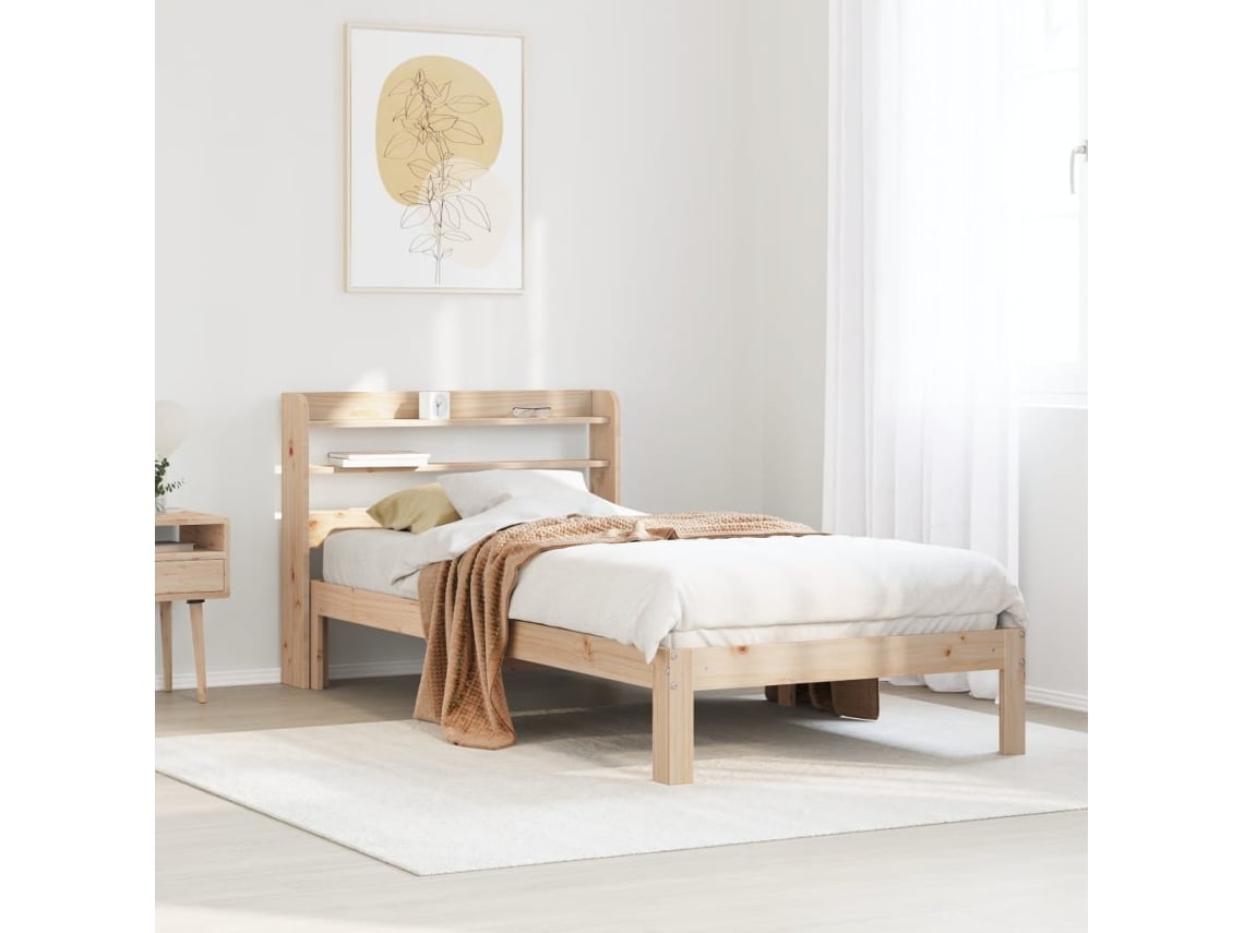 Estructura De Cama Con Cabecero Madera Maciza Pino 90x190 Cm