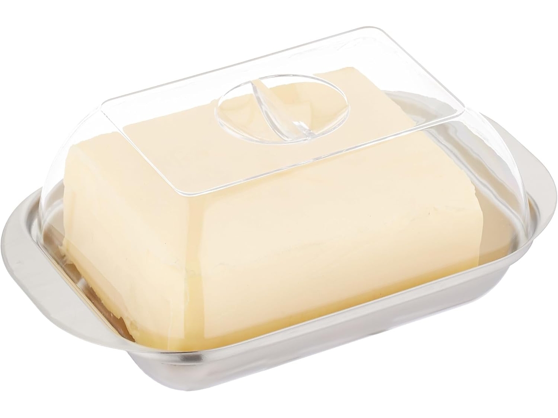 Mantequera Con Tapa, Acero Inoxidable Y Plástico, 250 G De Mantequilla, 5,5 X 18 X 11 Cm, Mantequera, Plata/transparente