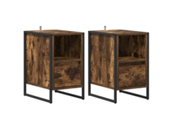 Maison Exclusive - Mesa De Noche Con Cajón 2 Pcs Roble Humo 39,5 X 30 X 50 Cm