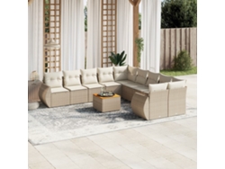 Conjunto de sofá de jardín de 11 piezas con cojines, mimbre sintético beige, DKD Home Decor