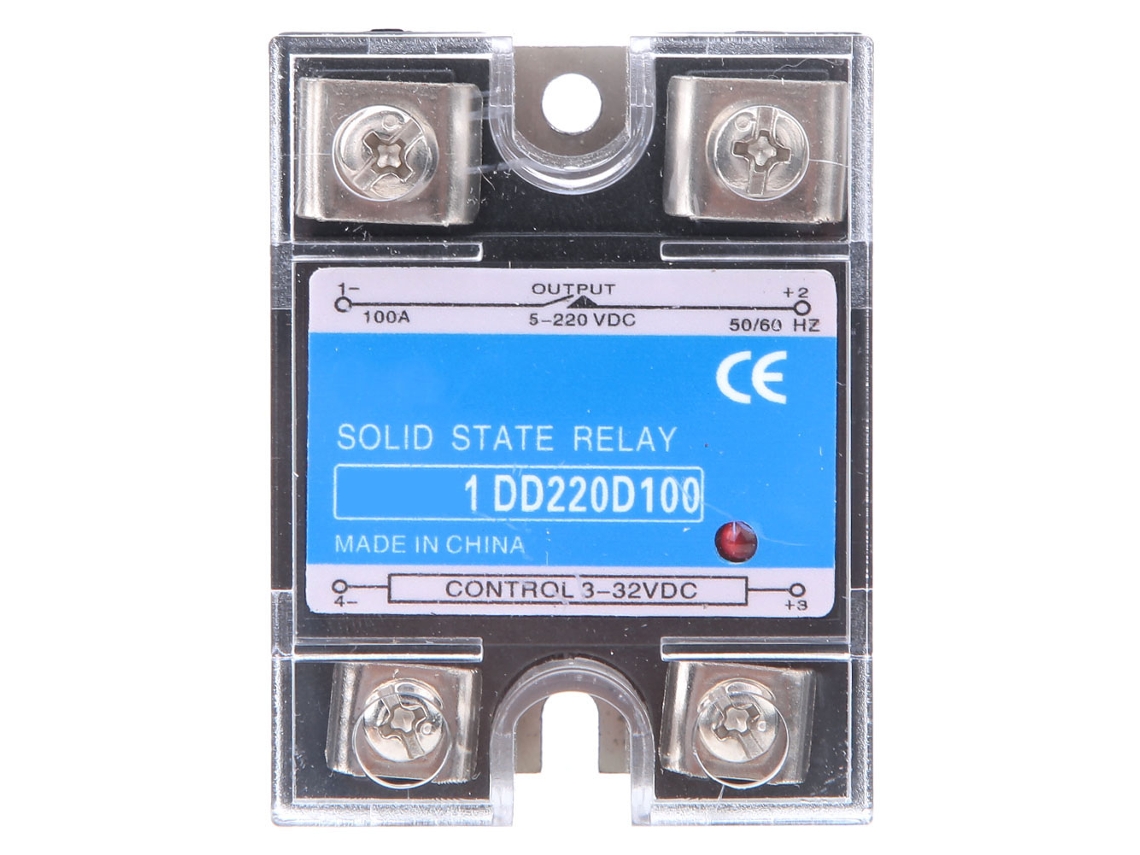 Relé De Estado Sólido (ssr) De Cc De 100 A, Entrada De 3-32 V Cc, Salida De 5-220 V Cc, Con Indicador Led Y Disipador De Calor.