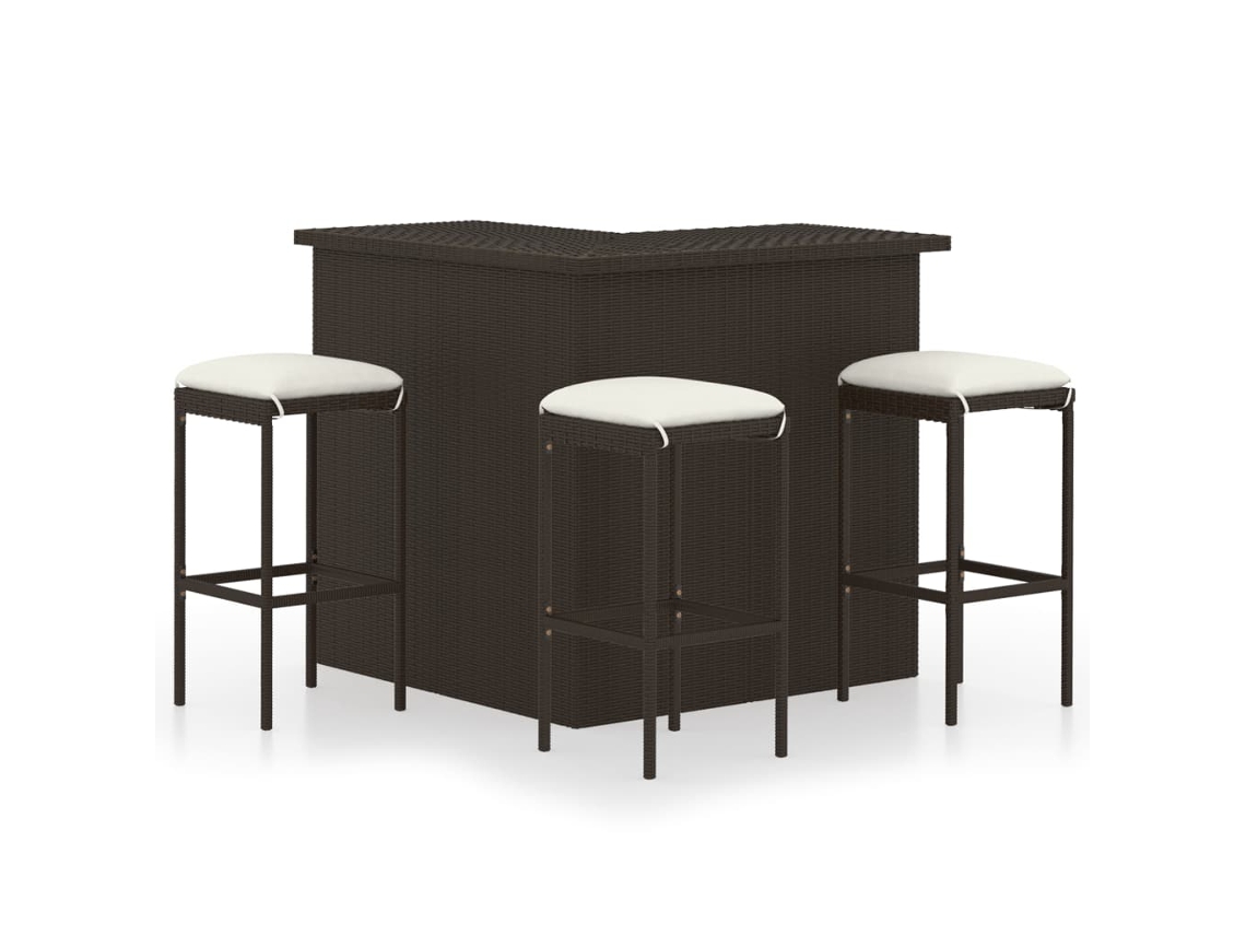 Conjunto de bar de jardín de 4 piezas con cojines de mimbre marrón de DKD Home Decor