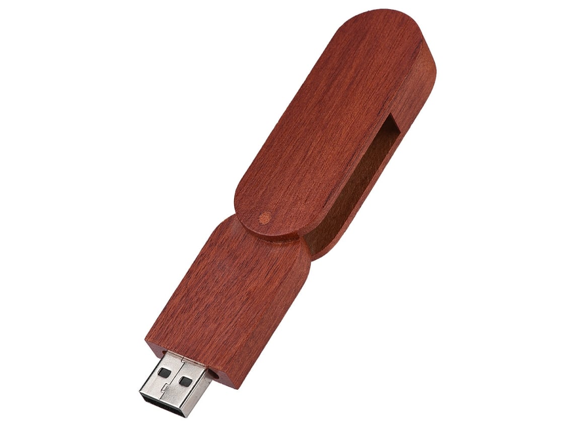 Memoria USB (32 GB de almacenamiento, cabezal redondo giratorio de madera de secuoya)
