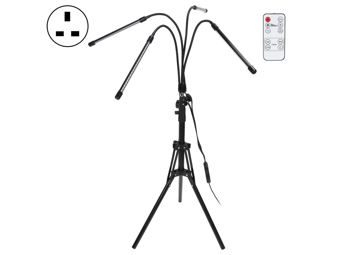 Rebe-luz De Crecimiento De Plantas Led Con 4 Cabezas Y Tripode, Regulable Y Programable, Enchufe Uk 100‑240v