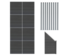 Valla exterior WPC 185 x 1484 cm | Gris | 8 paneles rectos, 1 oblicuo, 9 postes con LED solar | Panel de doble cara | Monstershop