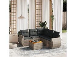 Conjunto de sofá de jardín de 6 piezas con cojines de mimbre gris, Dkd Home Decor