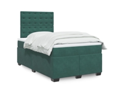 Cama Box Spring Con Colchón Terciopelo Verde Oscuro 120x190 Cm
