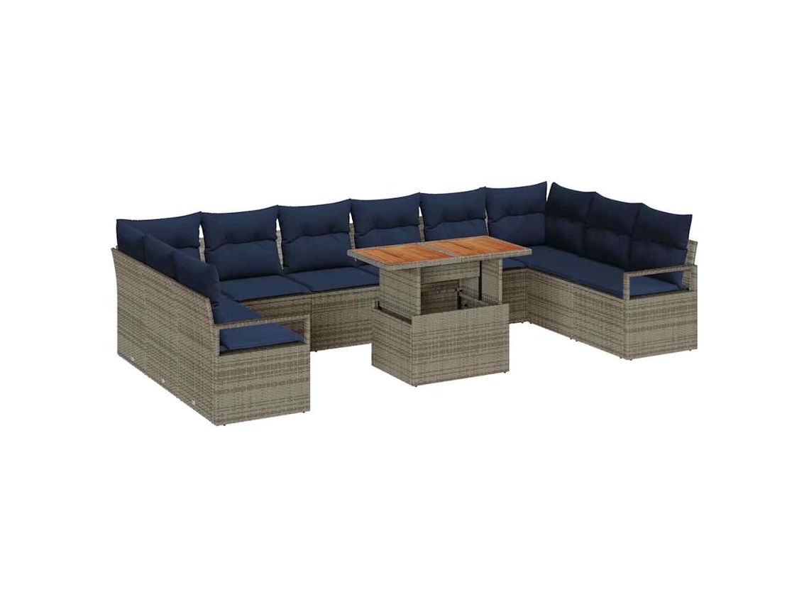 Maison Exclusive - Conjunto De Comedor De Jardín Con Cojín 11 Pcs Gris Y Marino