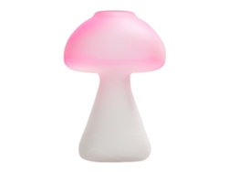 Jarrón decorativo rosa con forma de hongo en cristal transparente mate.