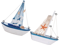 Conjunto 2 Maquetas Barcos Material Sintético Estilo Mediterráneo Decoración Práctica Segura Oficina Elegante
