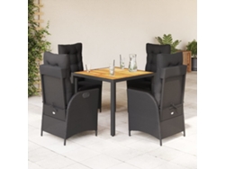 Juego de comedor de jardín de 5 piezas con cojines, mimbre sintético negro, DKD Home Decor