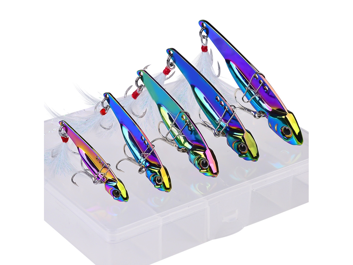 5 Señuelos Metálicos Vib Con Lentejuelas Brillantes Para La Pesca De Lubina, Lucioperca Y Trucha.