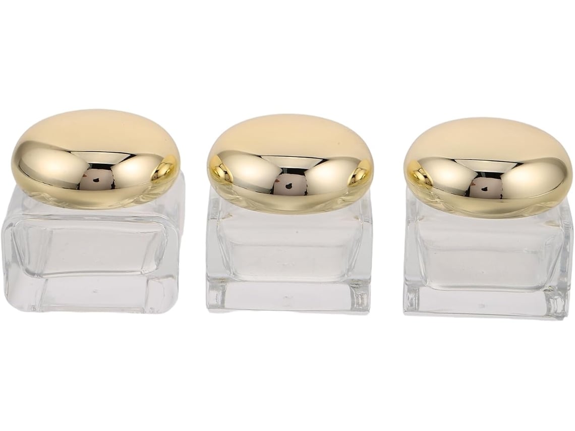 Nuobesty Juego De 3 Tarros De Cristal Transparente Con Tapas Doradas, Tarros Rellenables De 50 G Para Crema