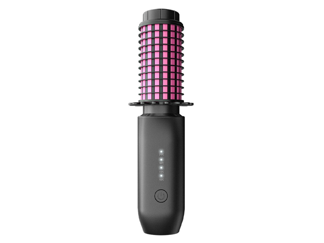 Cepillo alisador inalámbrico, práctico minicepillo portátil de viaje para mujeres, rizador recargable por USB con iones negativos.