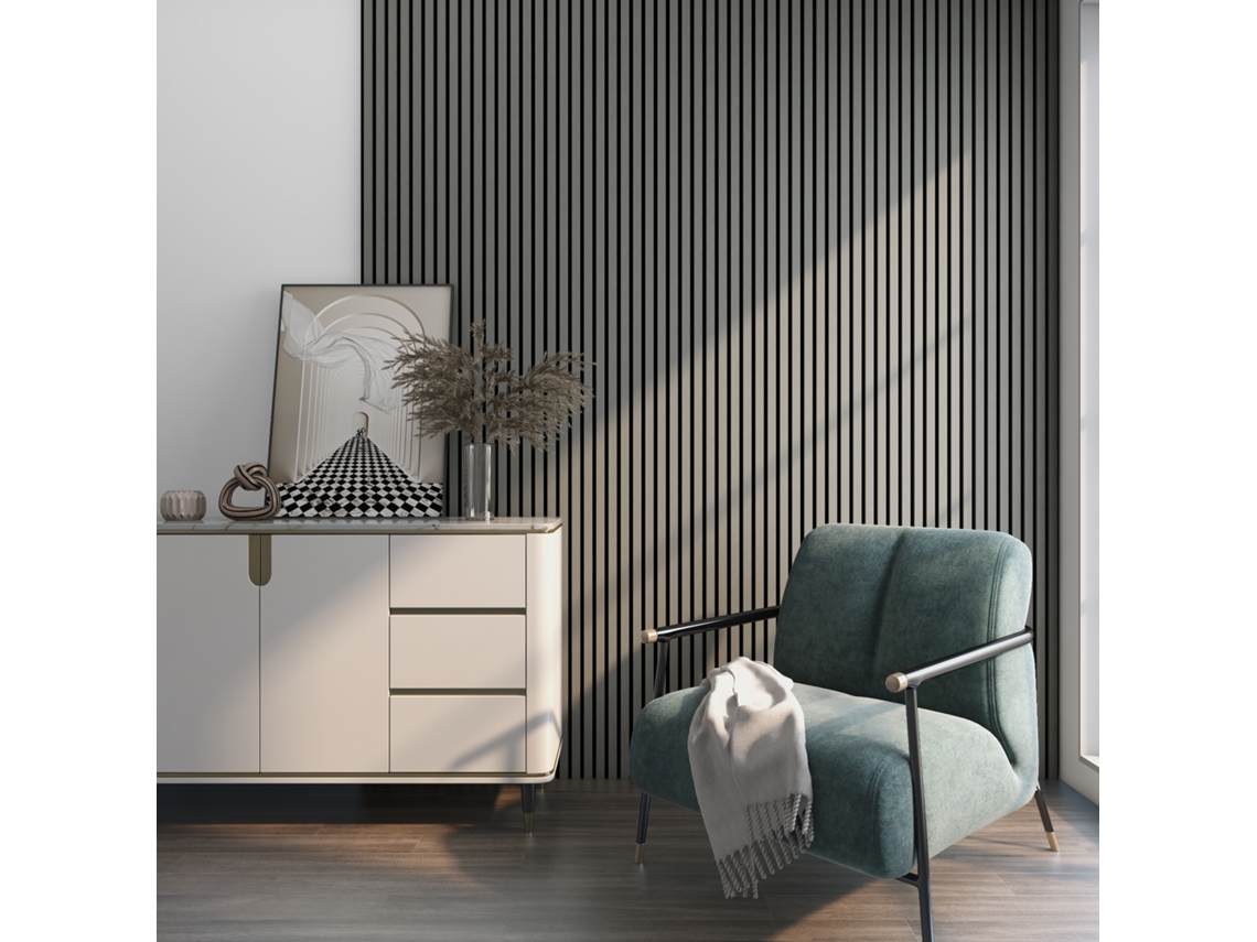Set de 8x paneles de pared Vang acústico en MDF y fieltro 120 x 60 x 2 cm (5,76 m²) Roble gris claro NEU.HOLZ