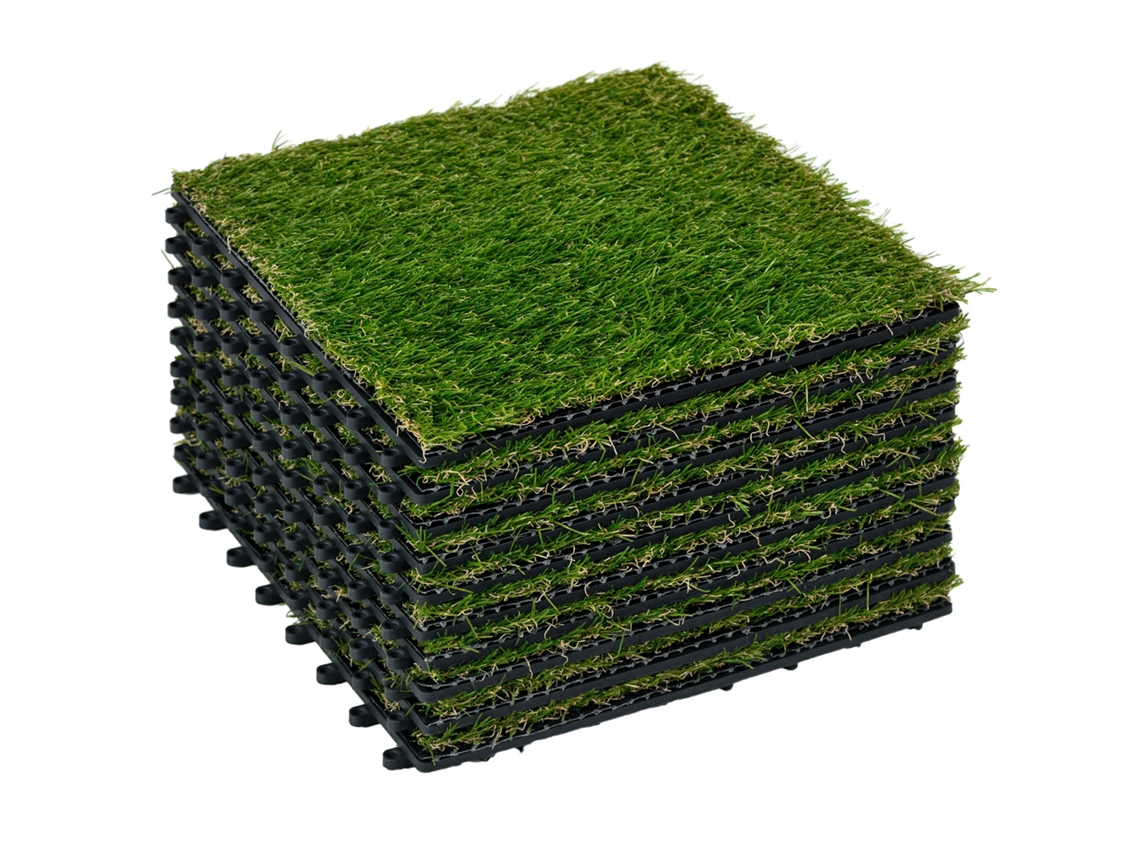 Tapete De Grama Sintética 10 Peças 30x30cm Altura 20mm Resistente Aos Raios Uv Verde Escuro