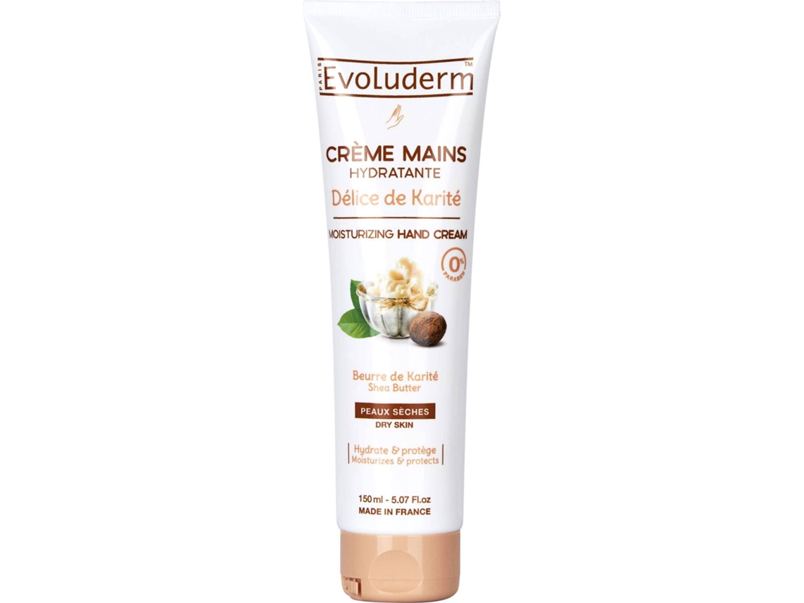 Crema de manos hidratante Evoluderm con manteca de karité, 150 ml