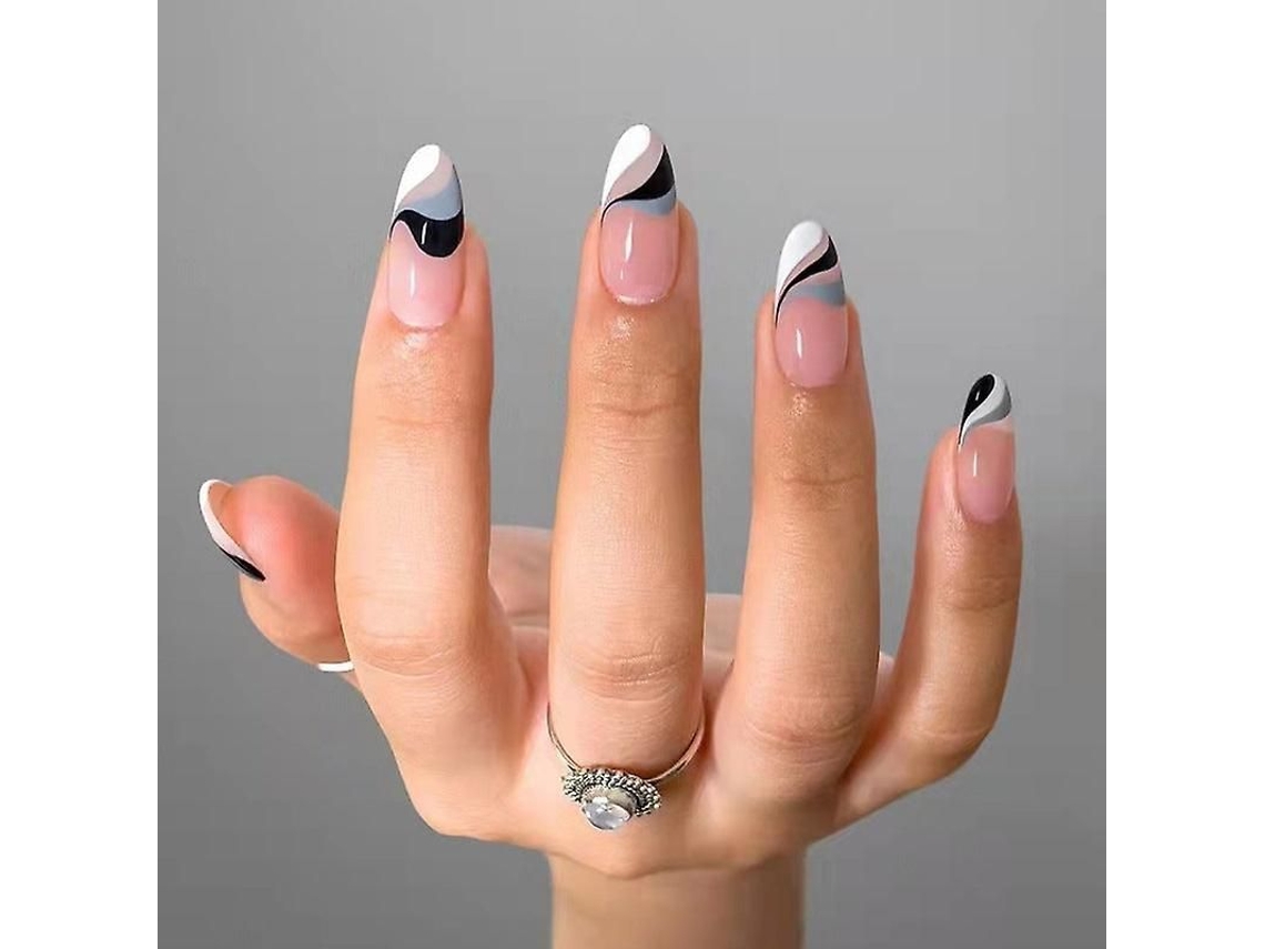 Puntas De Uñas Postizas Artificiales Diy Con Diseño De Ondas De Tinta, Removibles, 24 Piezas