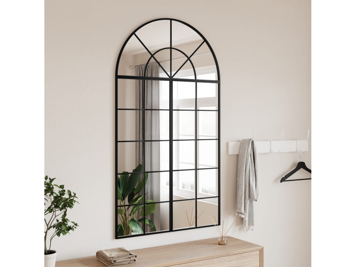 Espejo de pared arqueado de hierro negro de 80 x 140 cm, DKD HOME DECOR