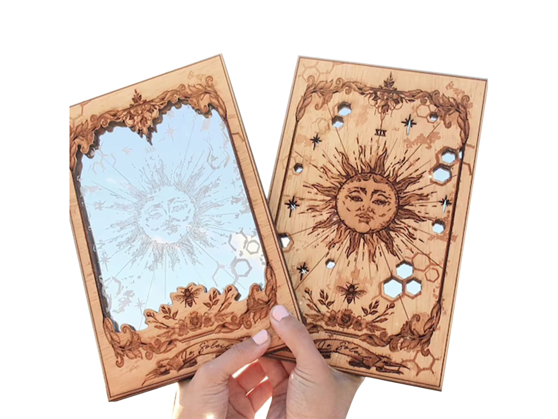 Espejo de tarot Sun Xix, adorno de madera para el hogar