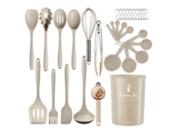 Juego de utensilios de cocina de silicona, aptos para sartenes antiadherentes, 32 piezas. Color caqui. Silicona (libre de BPA).