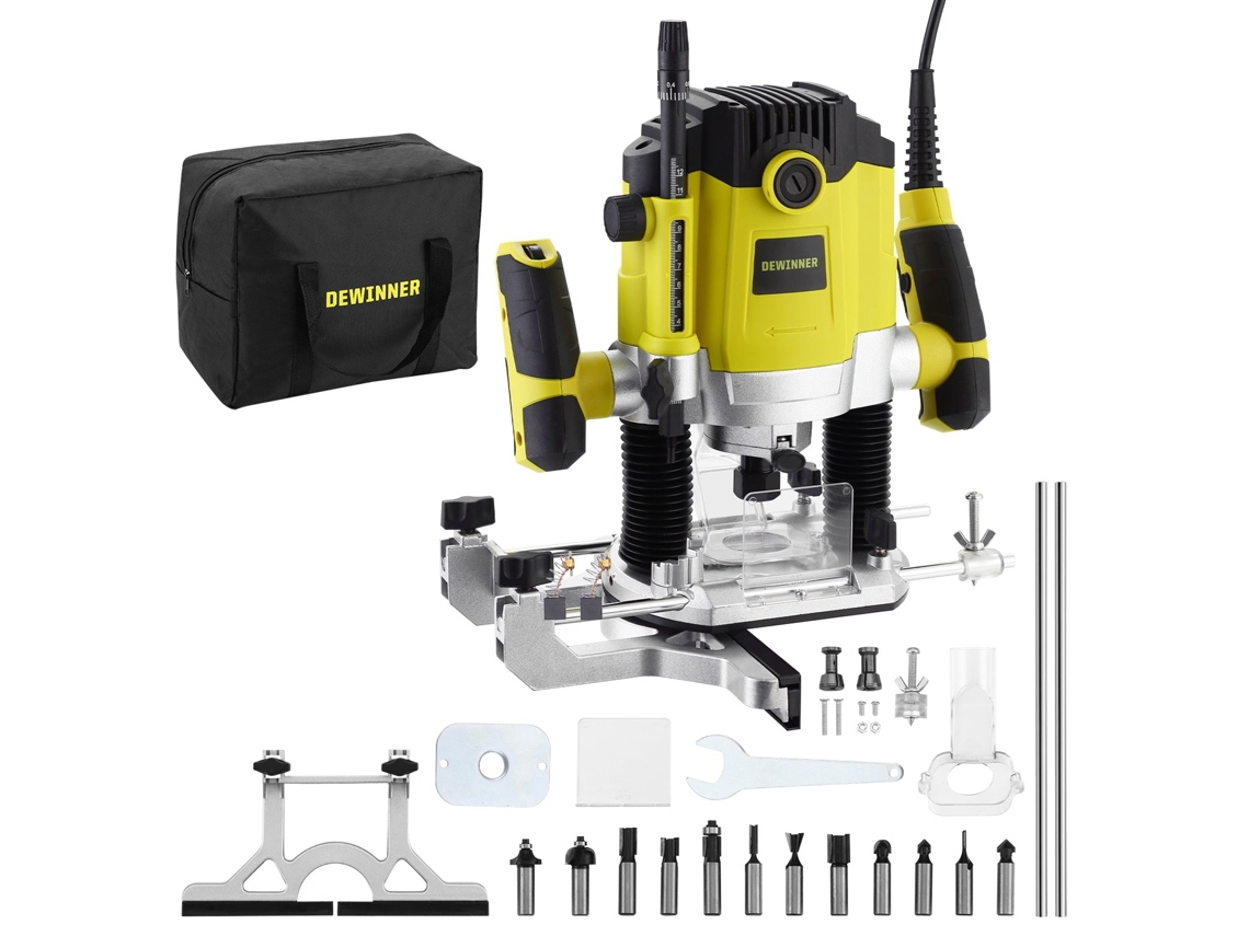Fresadora Para Madera 1800w 10000-26000rpm Con Bolsa De Lona Dewinner, Recortadora Eléctrica Con Juego De 12 Brocas Fresadoras, 3 Abrazaderas De