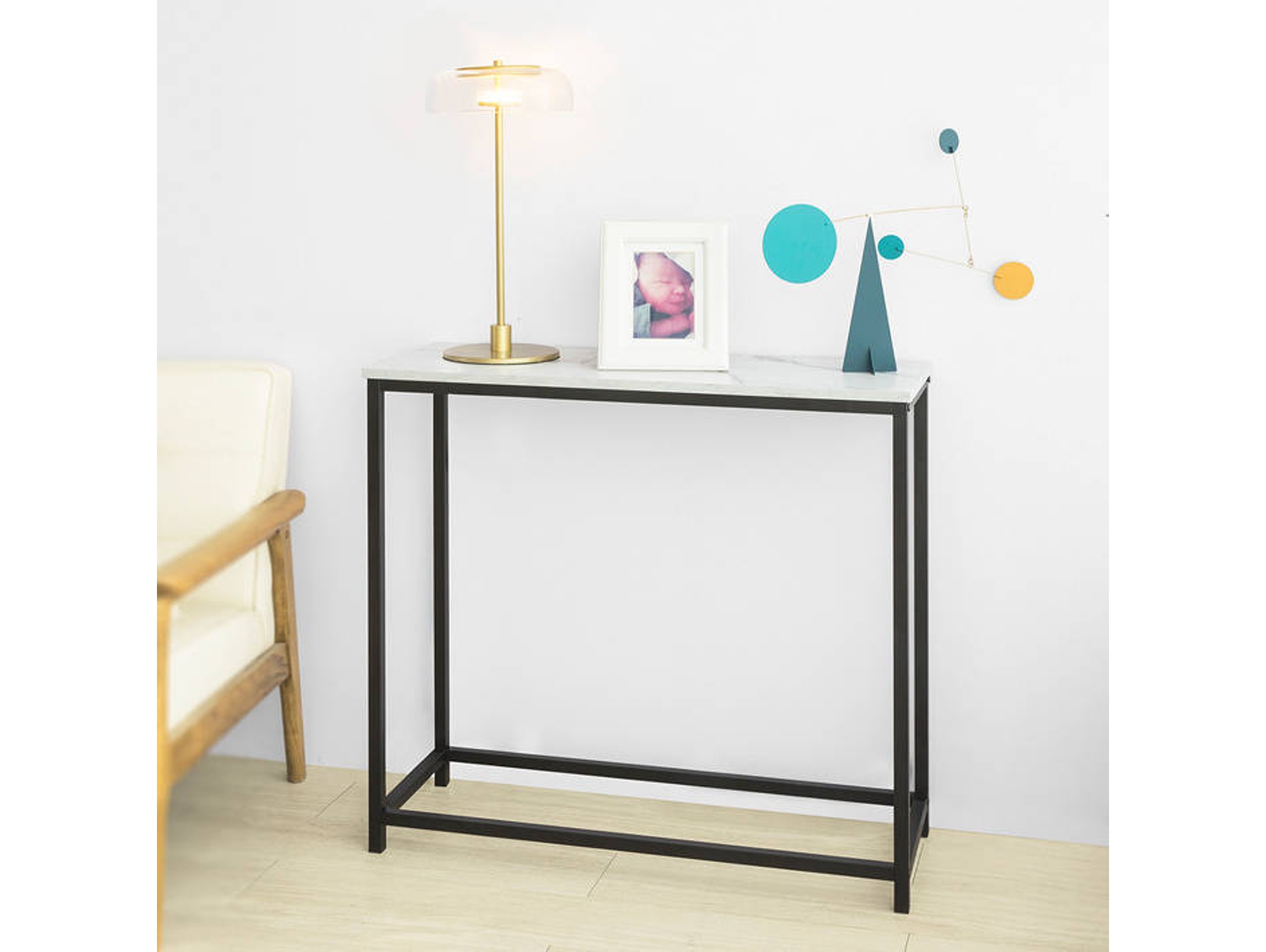Mesa de Entrada SOBUY Blanco y Negro (80x75x30cm)