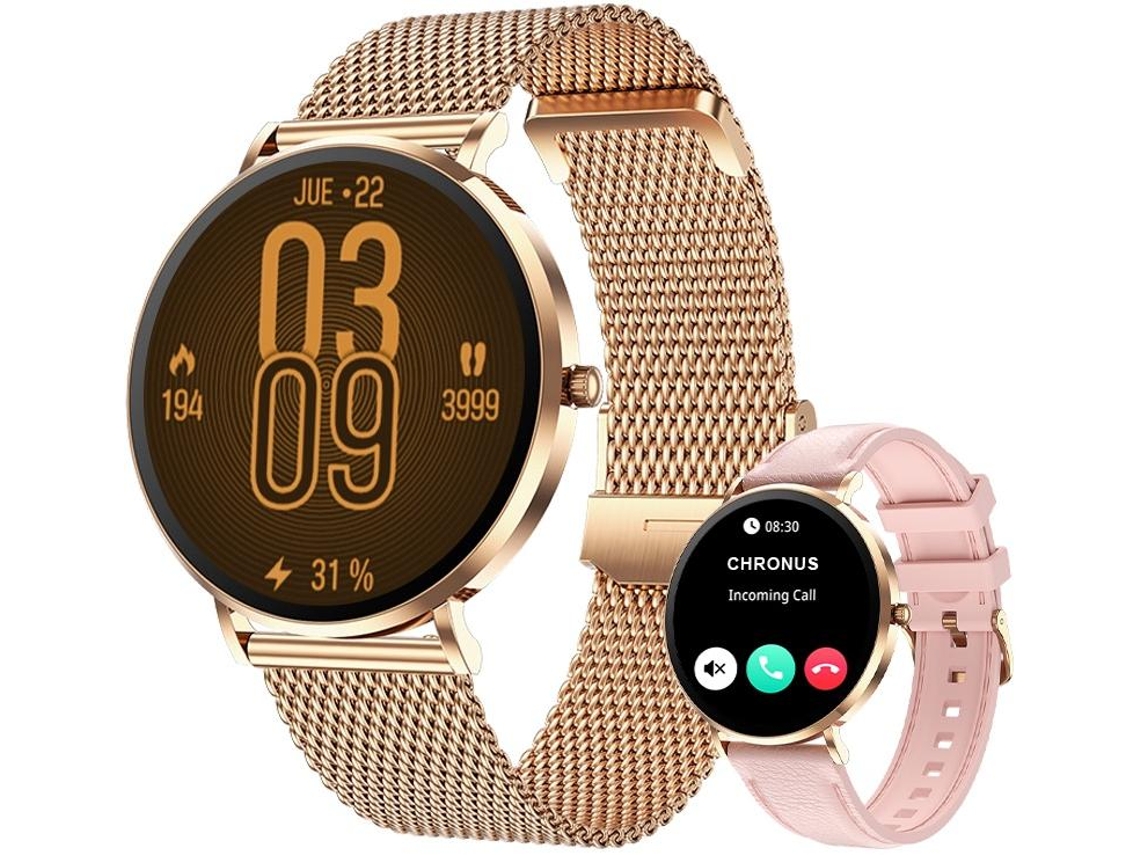 Smartwatch T8Pro 1.32 Amoled Ultrafino Acero Bluetooth Llamada y Monitor de Salud Oro Rosa