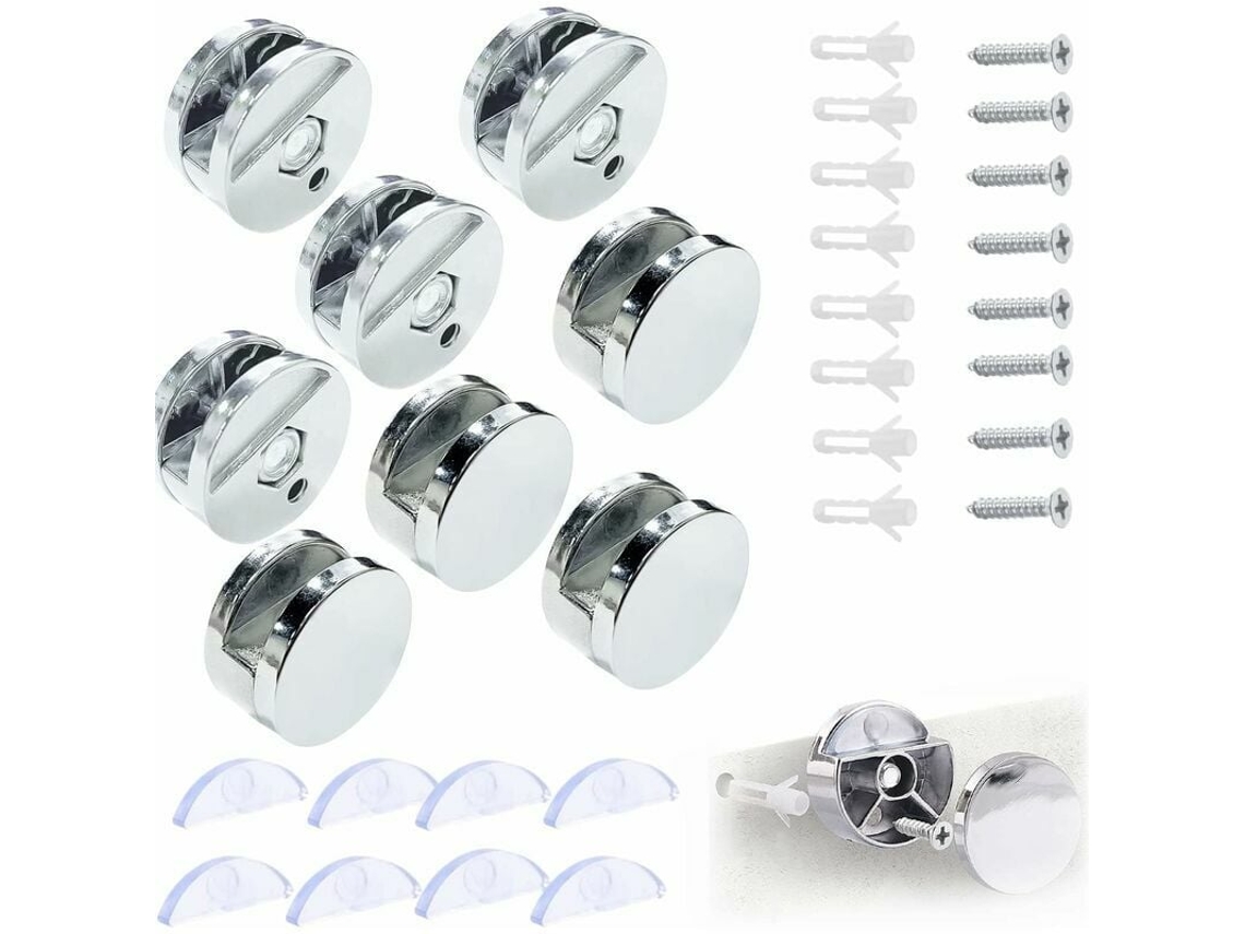 Soporte de pared para espejo redondo, abrazadera, gancho, para espejo de 3,5 mm con espaciador de vidrio, 8 piezas Jortmrd