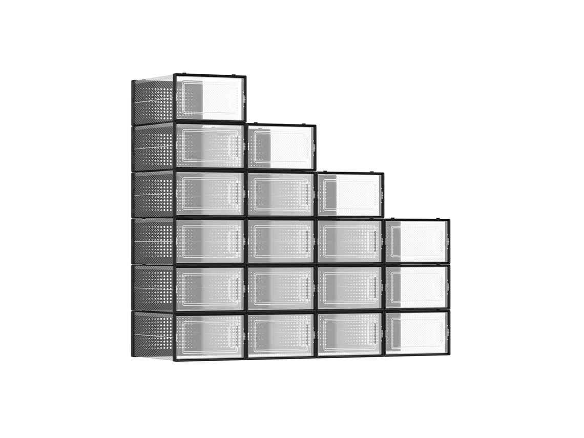 Pack De 18 Cajas De Zapatos Apilables Transparentes Y Ventiladas 33,3x23x14 Cm - Negro