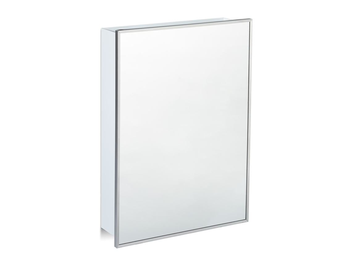 Relaxdays Armario De Baño, Colgante, Tres Estantes, Puerta Espejo, Blanco, Acero, 56x40,5x12,5 Cm
