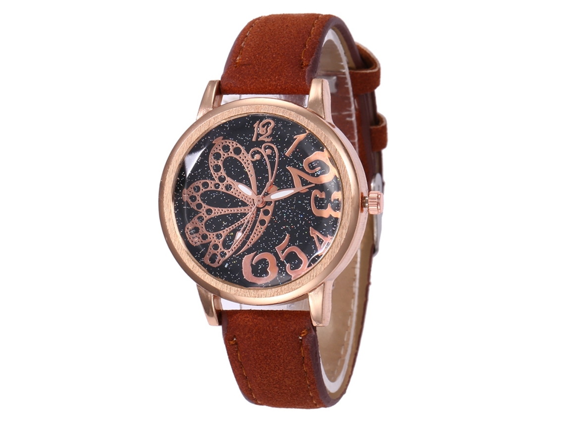 Reloj De Pulsera Unisex De Cuarzo Con Correa De Cuero Marrón A La Moda.