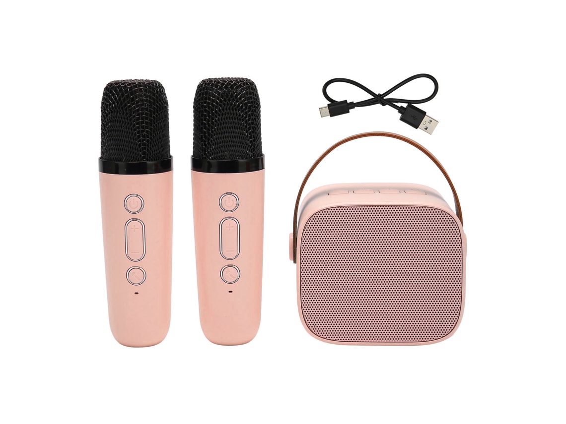 Máquina De Karaoke Portátil Con Altavoz Estéreo Bluetooth Y 2 Micrófonos Inalámbricos, Color Rosa, Ideal Para Fiestas En Casa O Karaoke.