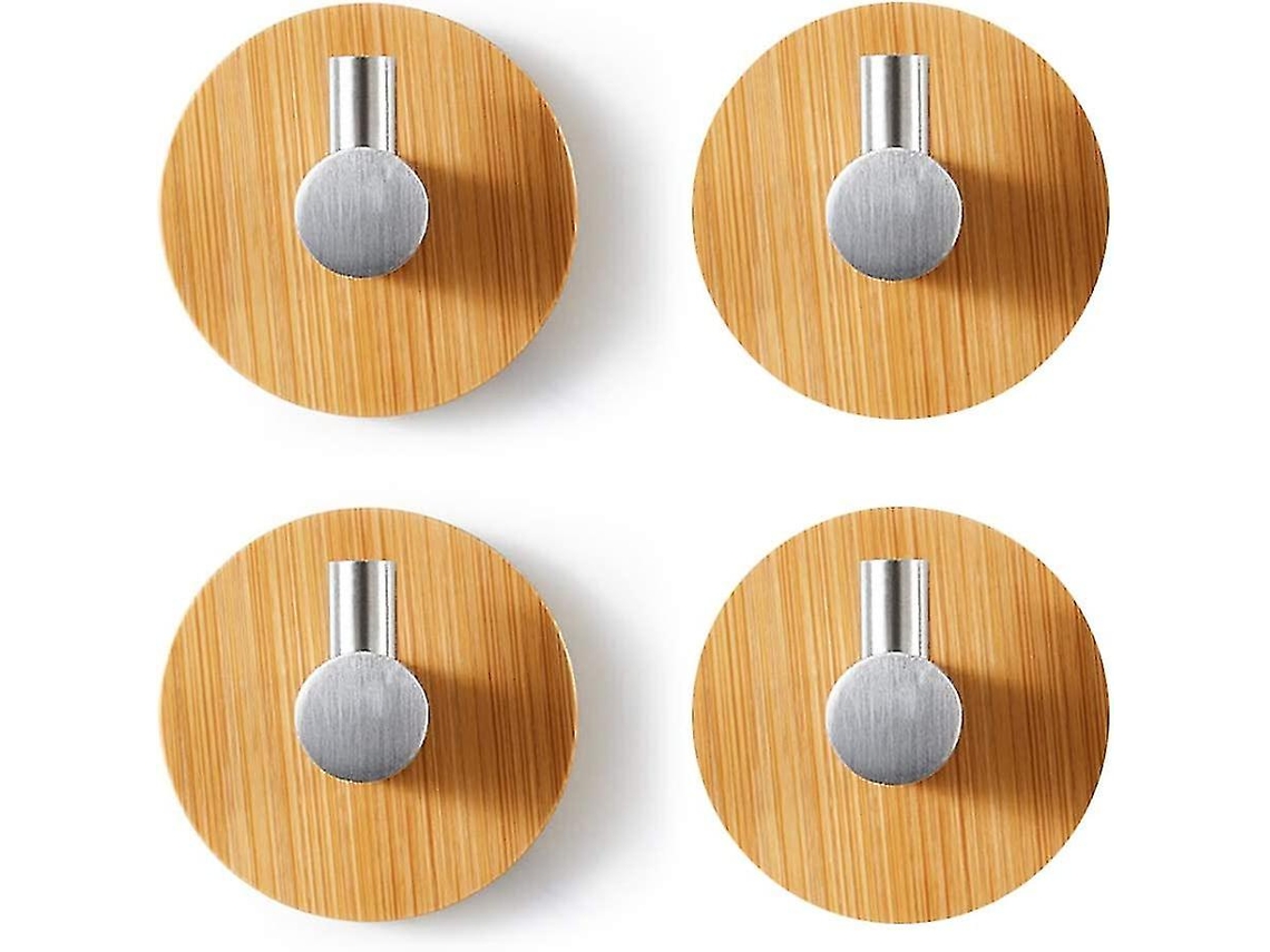 Rebe-ganchos De Pared De Bambú Y Madera, 4 Piezas Autoadhesivos Sin Taladrar Para Ropa Sombreros Bolsos Llaves Cocina Baño