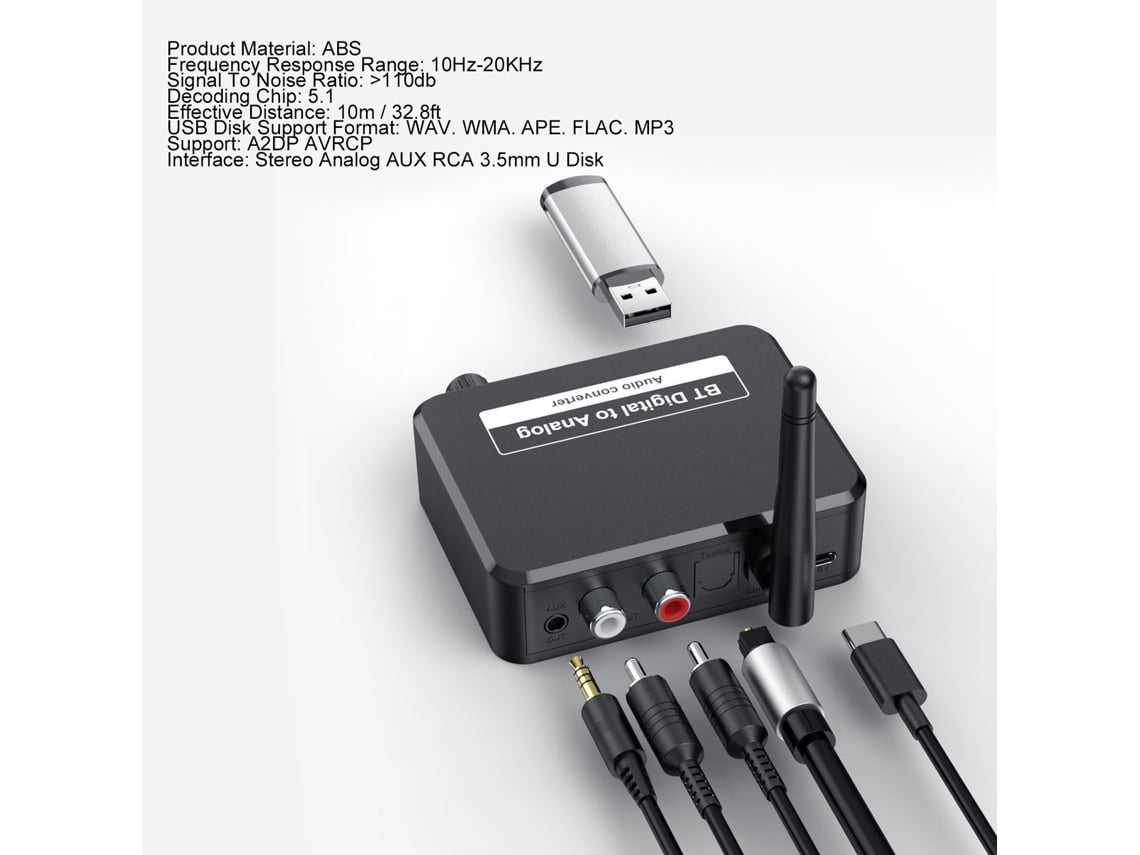 Conversor De Áudio Digital Para Analógico Bluetooth 5.1 Rca Para Ps3 Ps4 Dvd Home Cinema