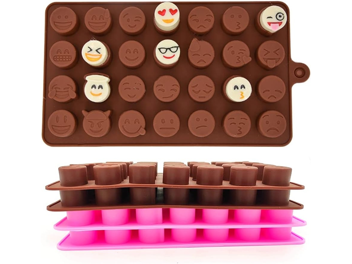 Juego JEIIBRZUI de 2 moldes de chocolate en colores emoticones: café marrón y rosa