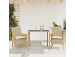 3 Piezas Conjunto Jantar Jardim Com Almofadões Vime Pe/vidro Bege Dkd Decoración Del Hogar
