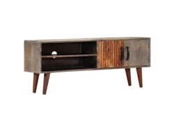 Soporte Móvil para TV 130X30X46 cm de Madera de Mango Maciza Áspera Gris
