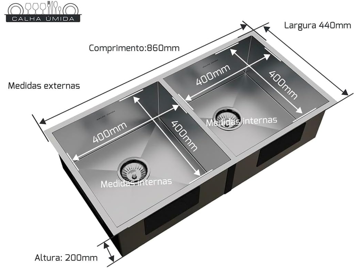 Cubo Doble Inox 800x400 Calha Umida