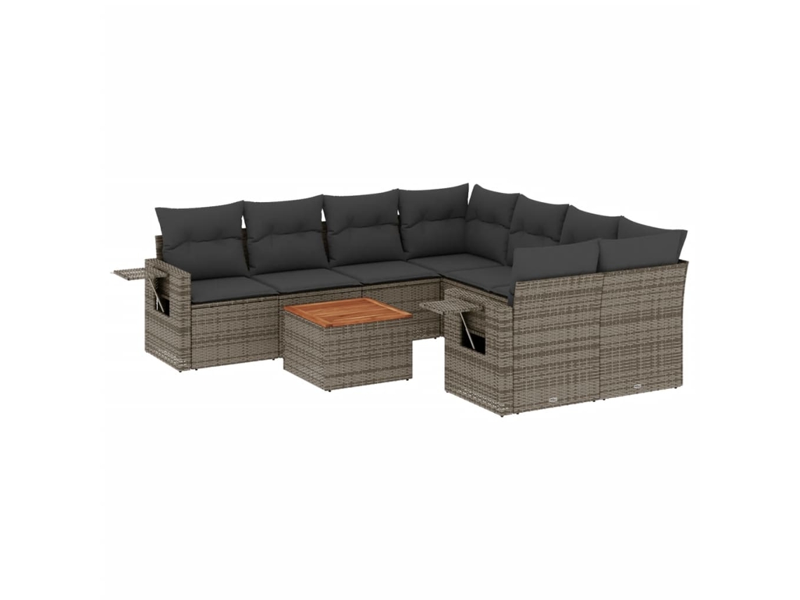 Maison Exclusive - Set De Muebles De Jardín 9 Pzas Y Cojines Ratán Sintético Gris