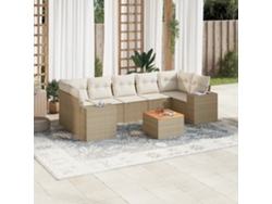 Conjunto de 8 sofás de jardín con cojines de mimbre beige Dkd Home Decor