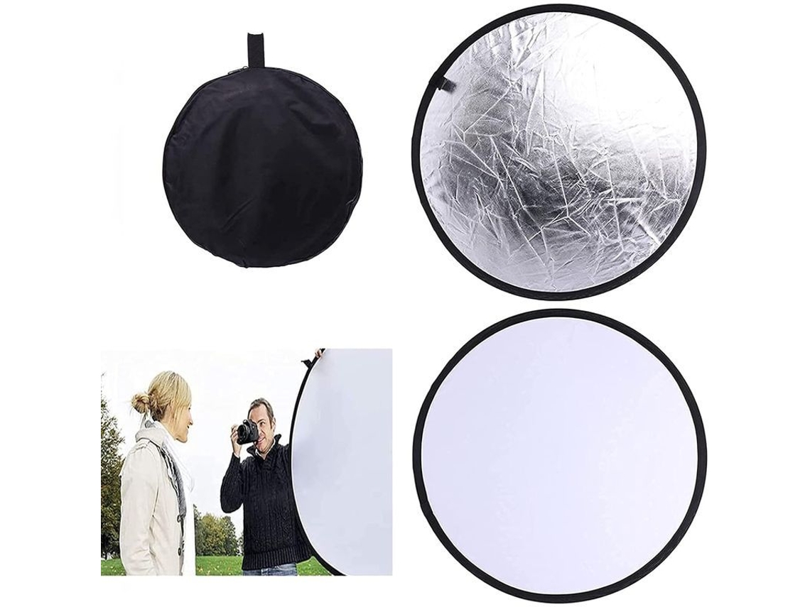 Reflector De Luz Fotográfico Plegable 2 En 1, 30 Cm, Plateado Y Blanco, Para Selfies Y Uso En Estudio.