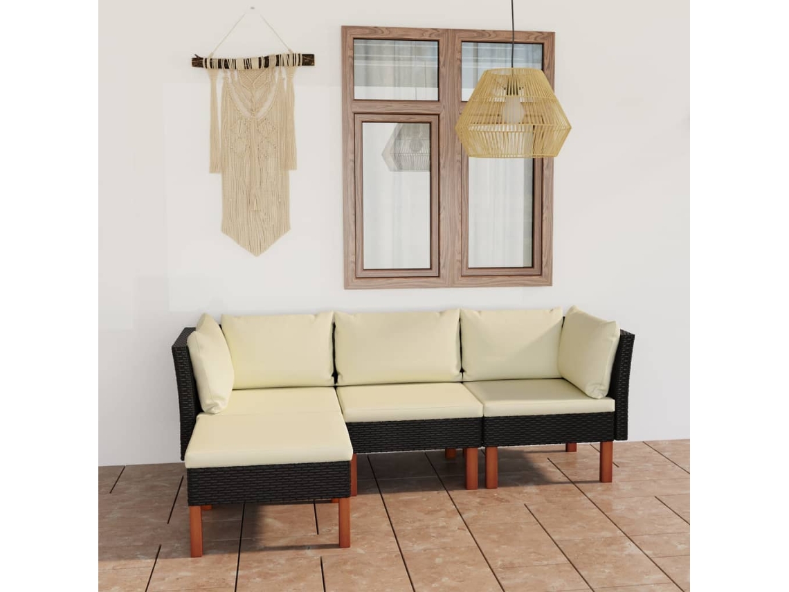 Conjunto de jardín de 4 piezas con cojines en mimbre sintético negro de DKD Home Decor