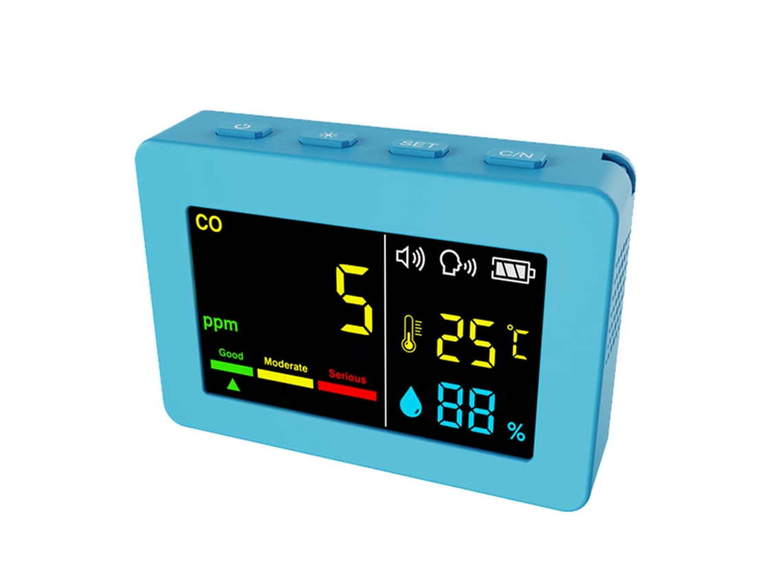 Medidor Portátil De Calidad Del Aire 3 En 1: Co, Temperatura Y Humedad Con Alarma Por Voz.