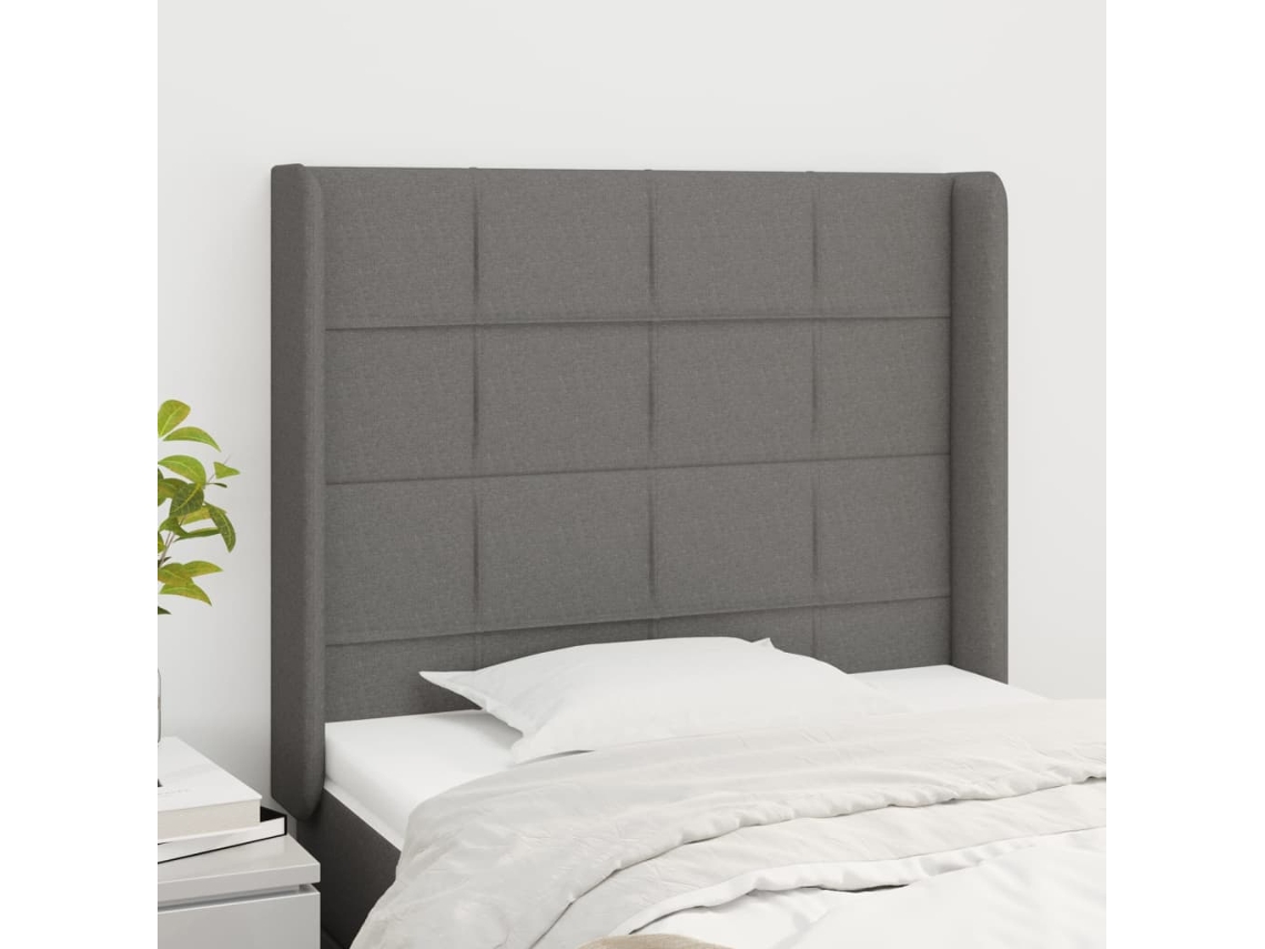 Cabecero Con Orejas De Tela Gris Oscuro 103x16x118/128 Cm