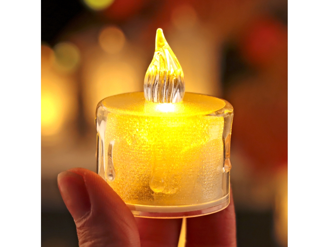 (12 Velas Led Sin Llama De Luz Blanca Cálida), Portavelas Electrónico A Batería, Apto Para Uso En Interiores.