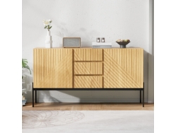 Aparador De 140x40x75cm, 2 Puertas, 3 Cajones, Patas Metálicas, Mueble Para Tv.