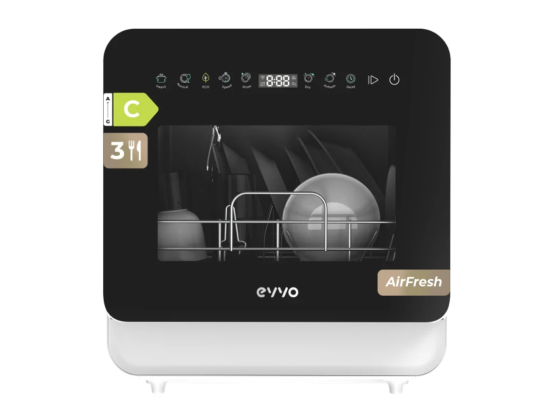 Mini Lavavajillas Evvo Mini D Trip 3 Encimera, 3 Servicios, 6 Programas, Panel Táctil, Depósito