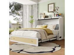 Cama Abatible 140x200 Cm, Escritorio Integrado, Cajones Amplios, Estante En Cabecero, Usb Y Enchufe, Blanco